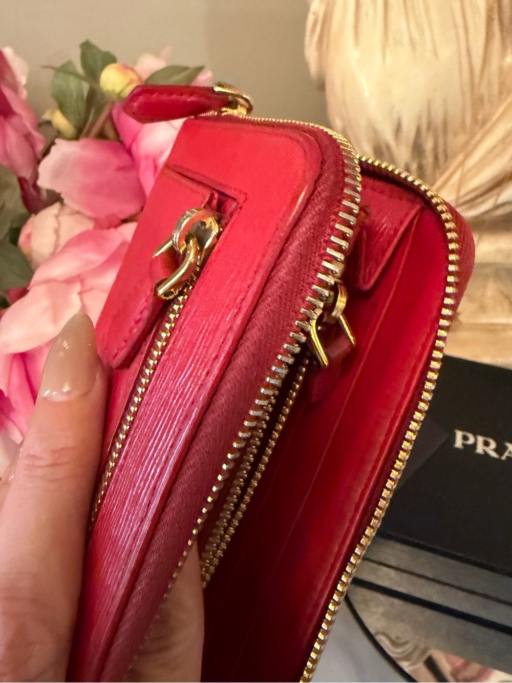 Prada Epi leather Red Textured Zip-Around Wallet with Gold Logo - Picture 15 of 17